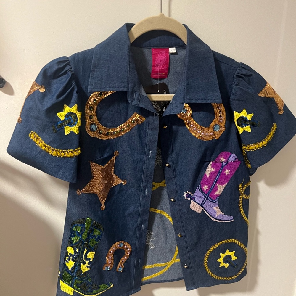 Queen of Sparkles Denim Cowgirl Icon Shirt